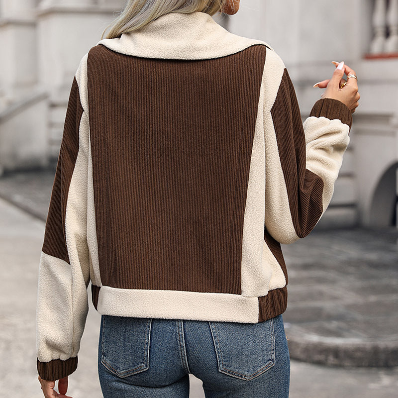 Women's Fleece Zip-Up Contrast-Color Jacket