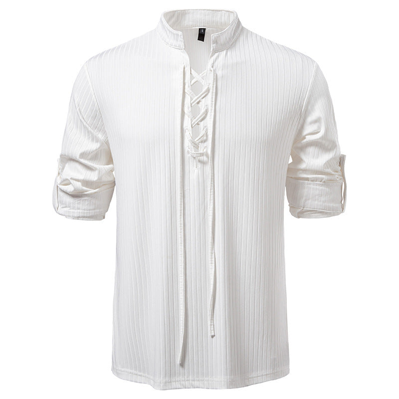 Men's Casual Long Sleeve Drawstring Design T-shirt