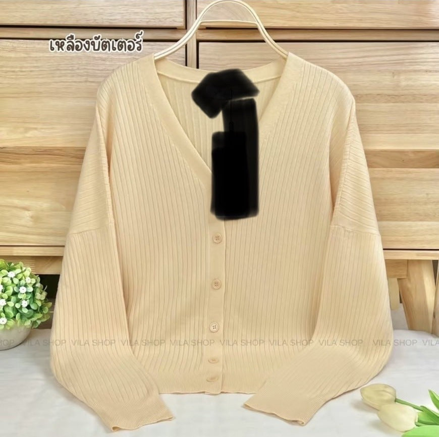 V-neck Sweater Sweater Thin Cardigan Jacket Top For Women
