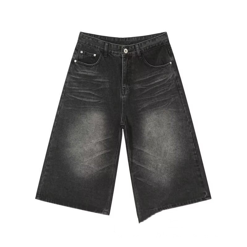 Distressed Straight-leg Denim Middle Pants Men