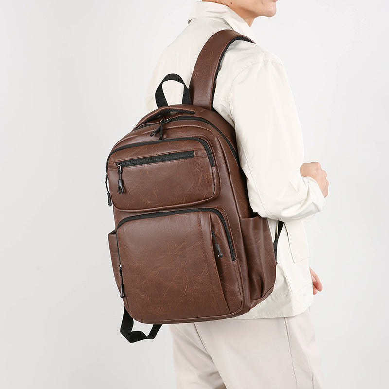 Large Capacity Men's Simple Business Commute Multi-space Black Backpack