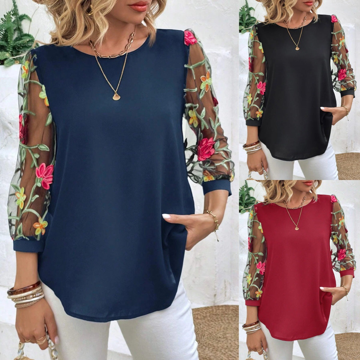 Women's Casual Mesh Black Patchwork Top