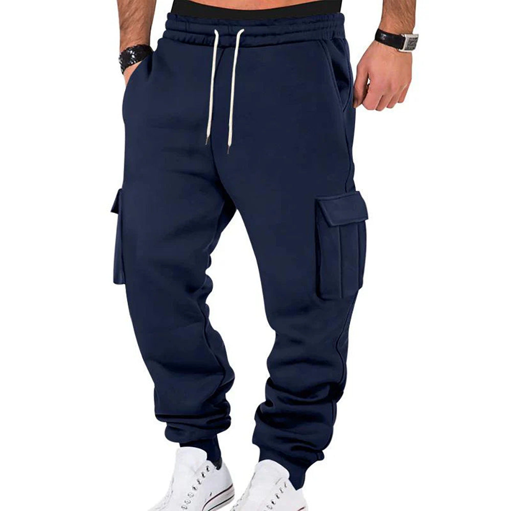 Men's Solid Color Casual Multi-pocket Drawstring Sports Pants