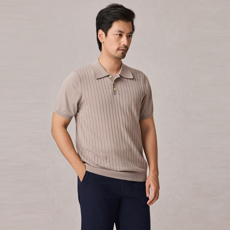 Knitted Polo Shirt Men's Stretch Short Sleeve Lapel Knitwear