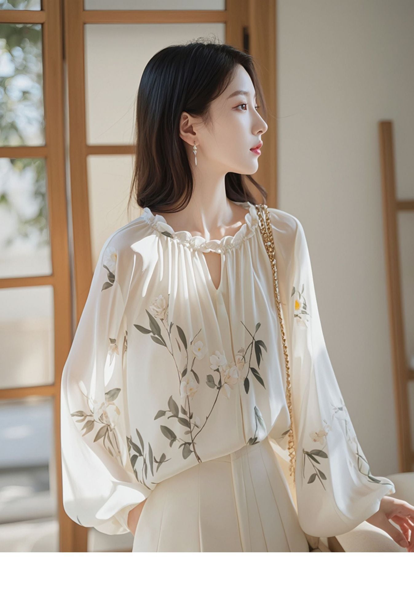 Loose-fitting Long-sleeve Floral Mini Shirt For Women
