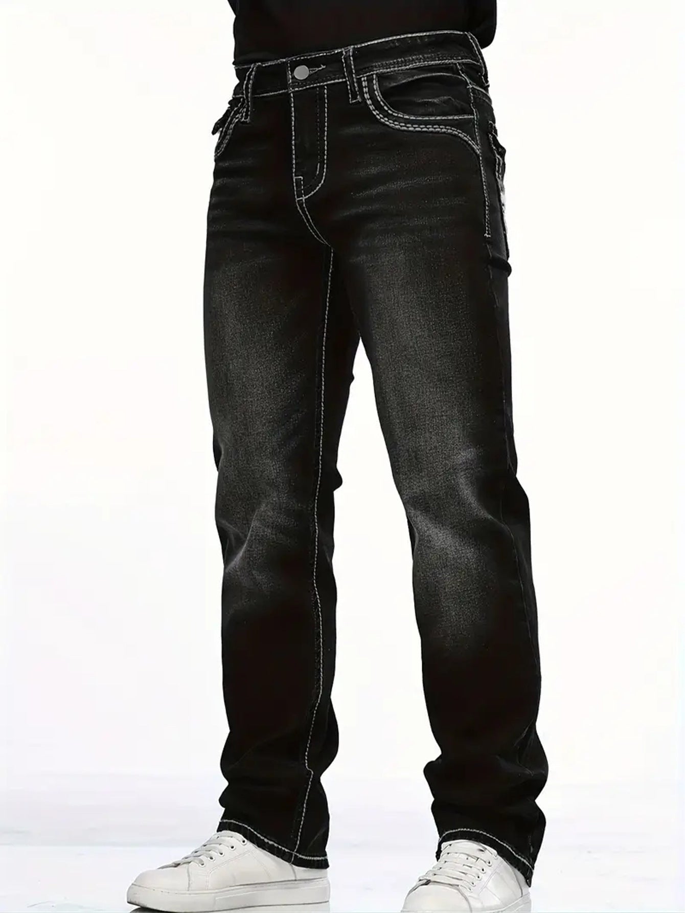 Stretch Multi-craft Slim Fit Show Thin Black Straight Men's Trousers