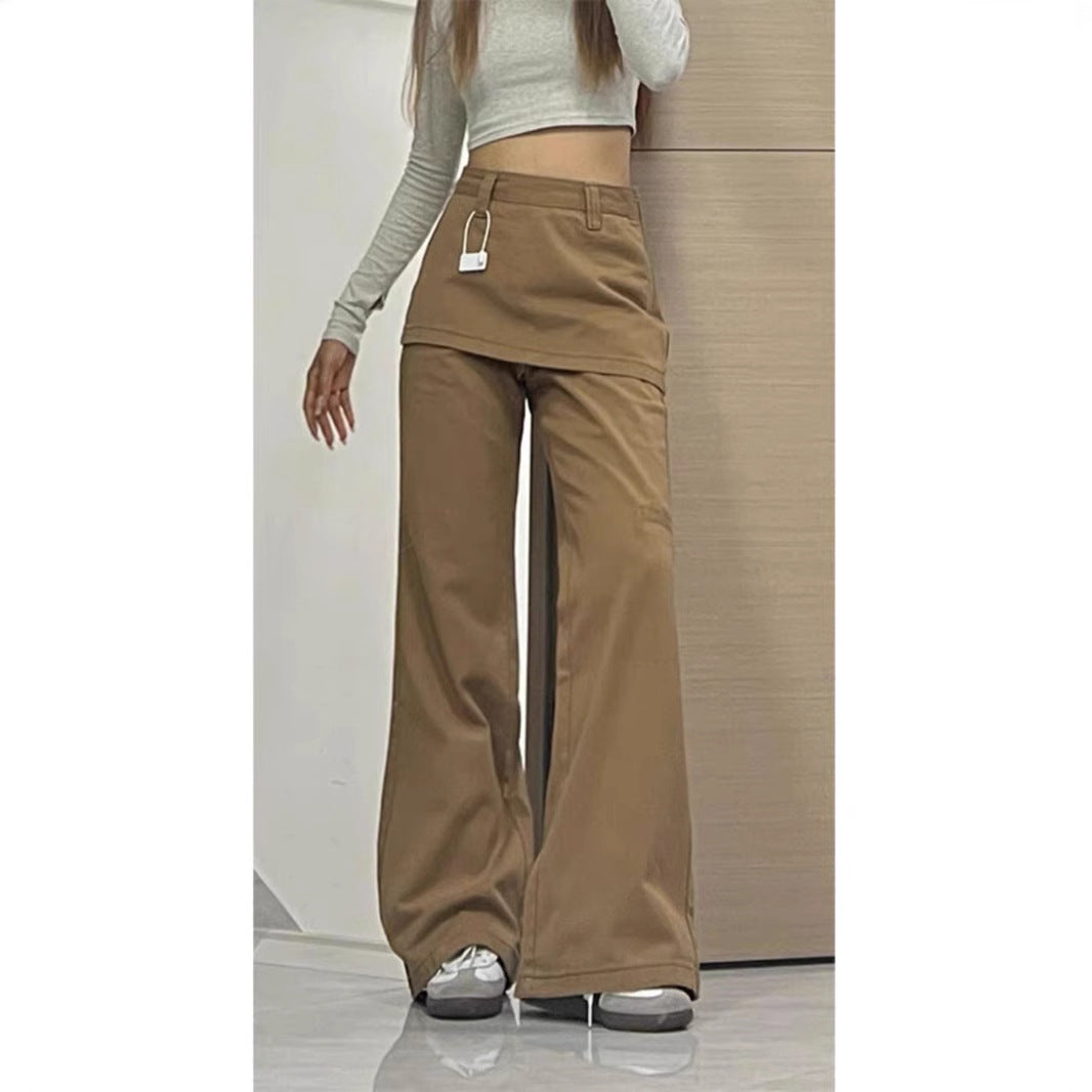 New Relaxed-style Casual Faux Two-piece Straight-leg Horseshoe Pants