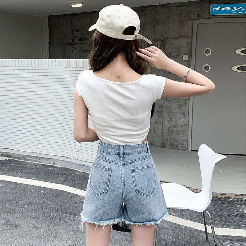 Influencer-style A-line Ripped Raw-edge Wide-leg Hot Pants