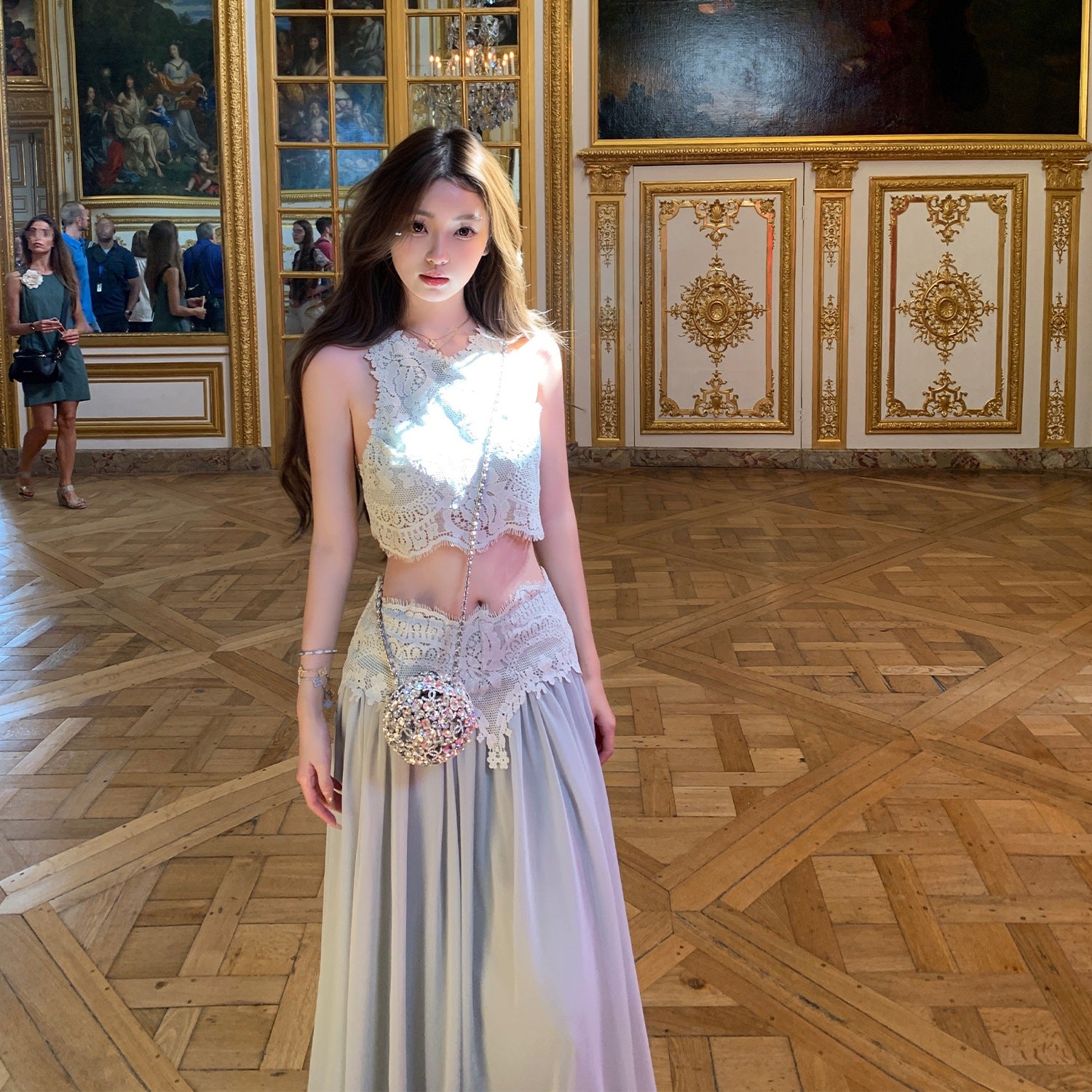 Sweet Exquisite Lace Top Dress Suit Women