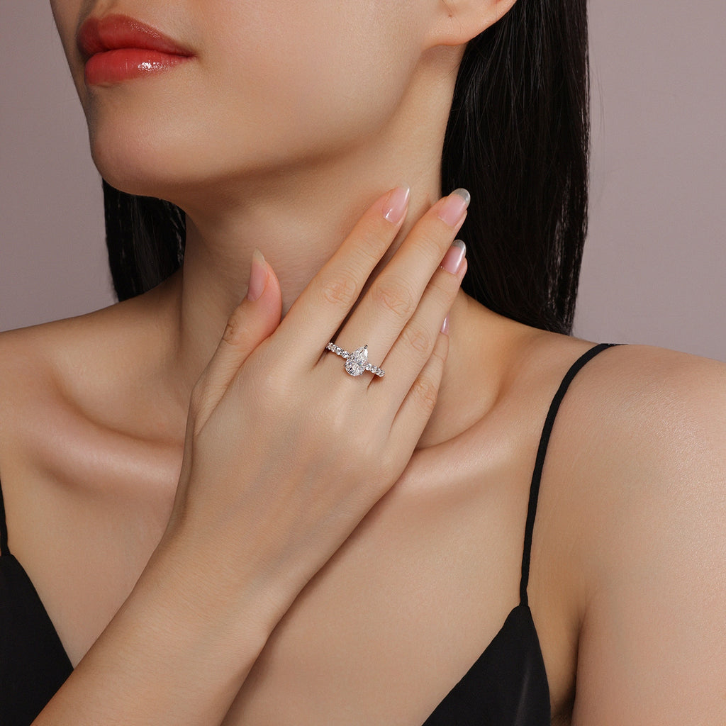 1Moonlight Water Drop - A Fashionable Diamond Jewelry Piece Set With Moissanite S925 Sterling Silver And Platinum Diamond Ring Prohibit TikTok sales