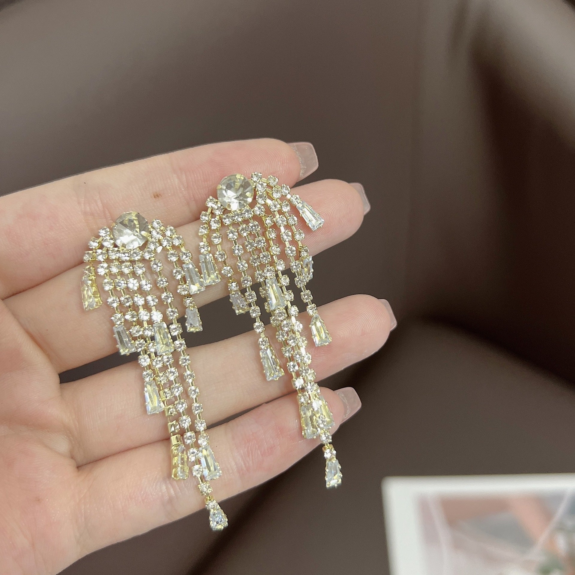 Sterling Silver Needle Light Luxury Tassel Earrings Banquet Style High-grade Long Earrings