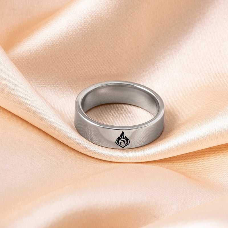 Genshin Impact Stainless Steel Ring Eye Of God Ice Fire Wind Water Grass Thunder Element Rings For Women Men