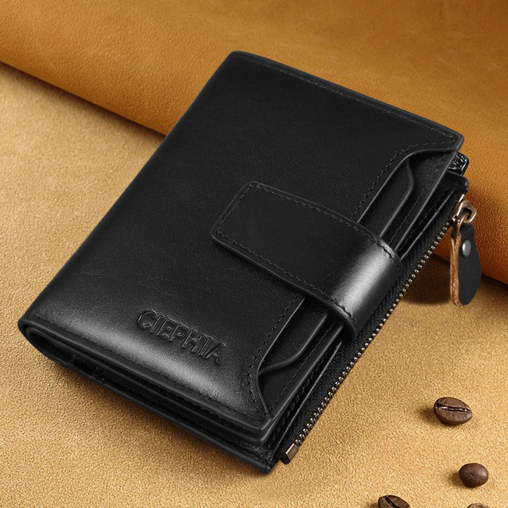 Men's Leather Wallet Multi-function Anti-theft Zipper Coin Purse