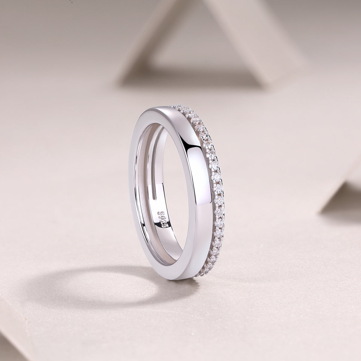 1Double Ring Shadow - A Fashionable And Luxurious Jewelry Piece Set With Moissanite S925 Sterling Silver And Platinum-plated Diamond Prohibit TikTok sales