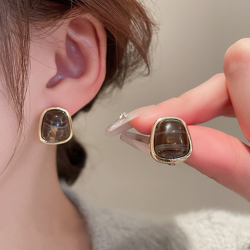 Silver Needle European And American Vintage Crumpled Resin Geometric Earrings