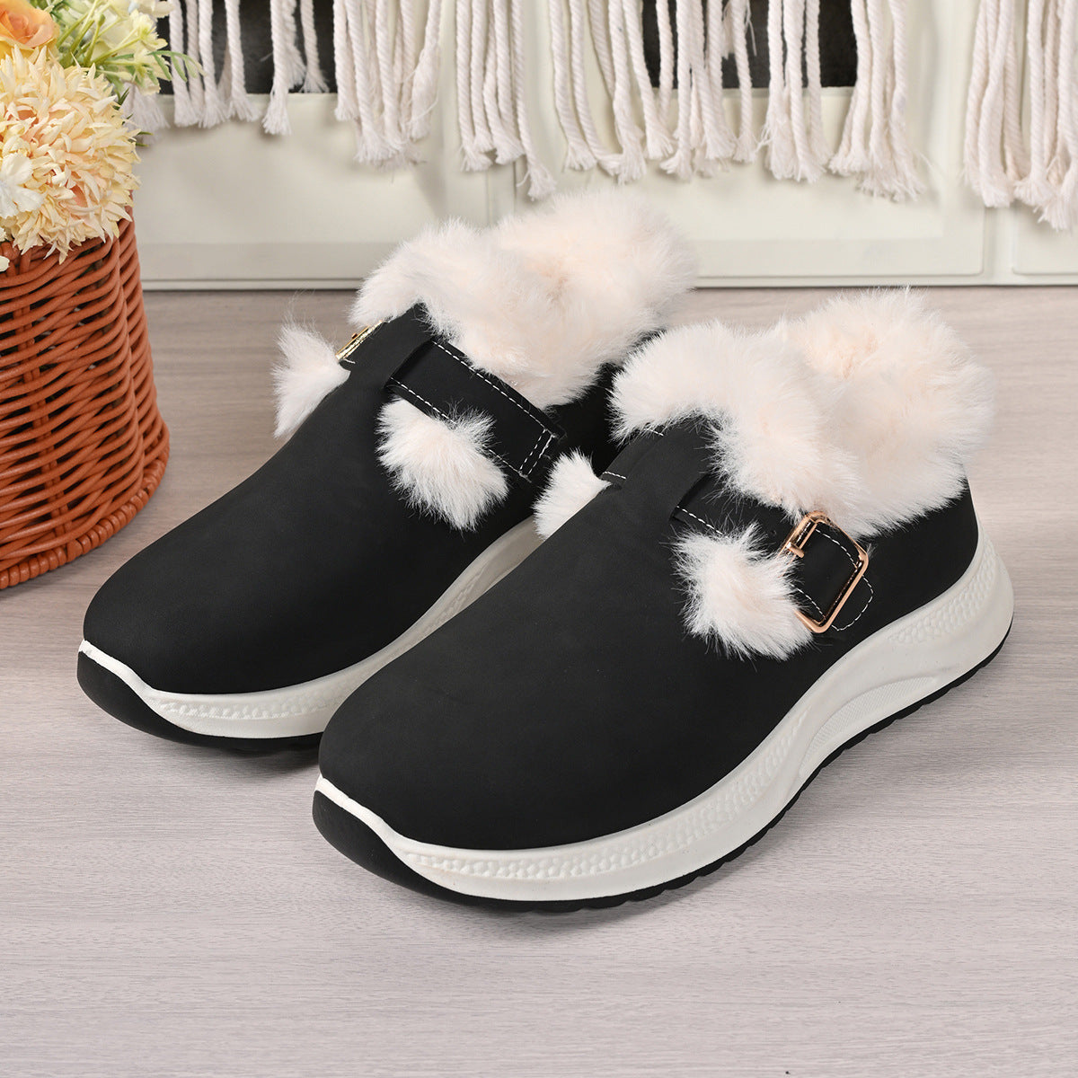 Winter Women's Fashion All-match Slip-on Thick Bottom Fluffy Cotton Shoes