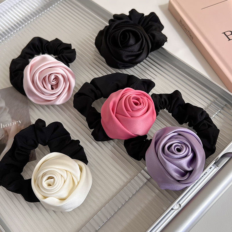 Handmade Satin Rose Hair Ring Headdress High Elasticity
