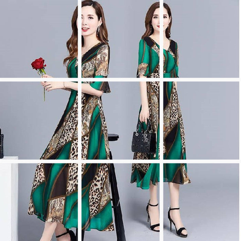 Temperament Middle-aged And Elderly Printed Ethnic Style Dress