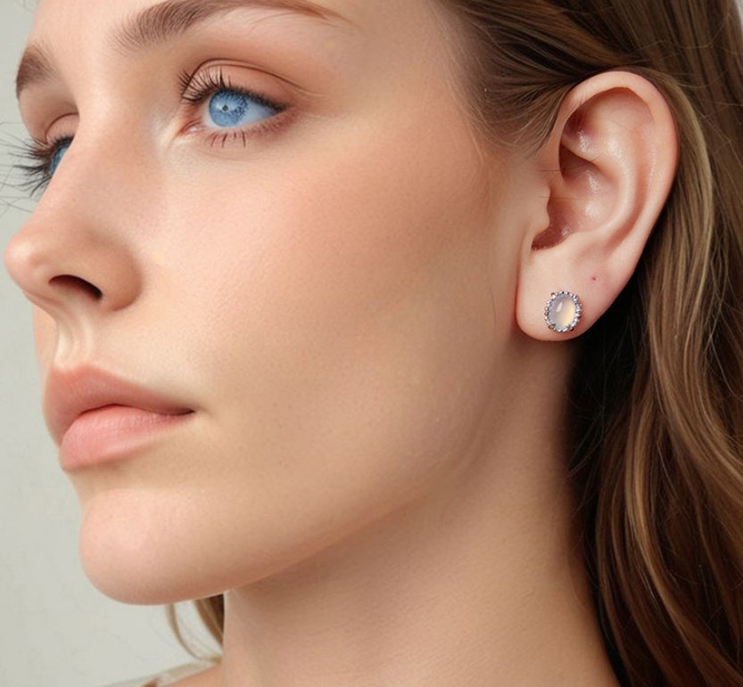 Women's Sterling Silver Magic Stone Stud Earrings French Romantic