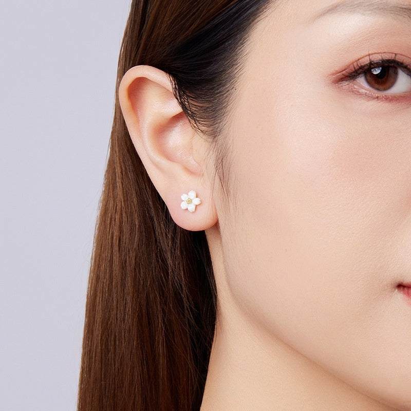 S925 Sterling Silver Cherry White Fritillary Stud Earrings