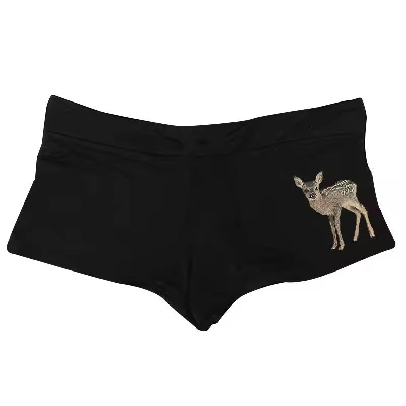 Women's Retro Easy Matching Deer Printed Lace Top Shorts