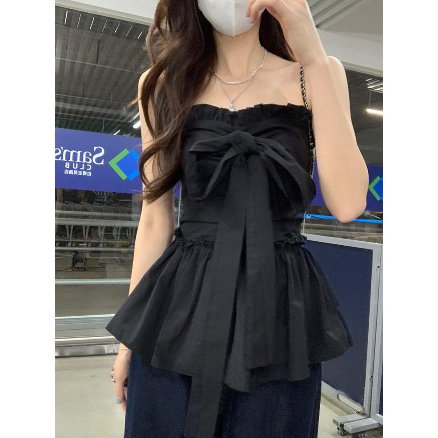 Sweet And Spicy Style Lotus Leaf Hemline Lace-up Bow-Cinched Tube Top