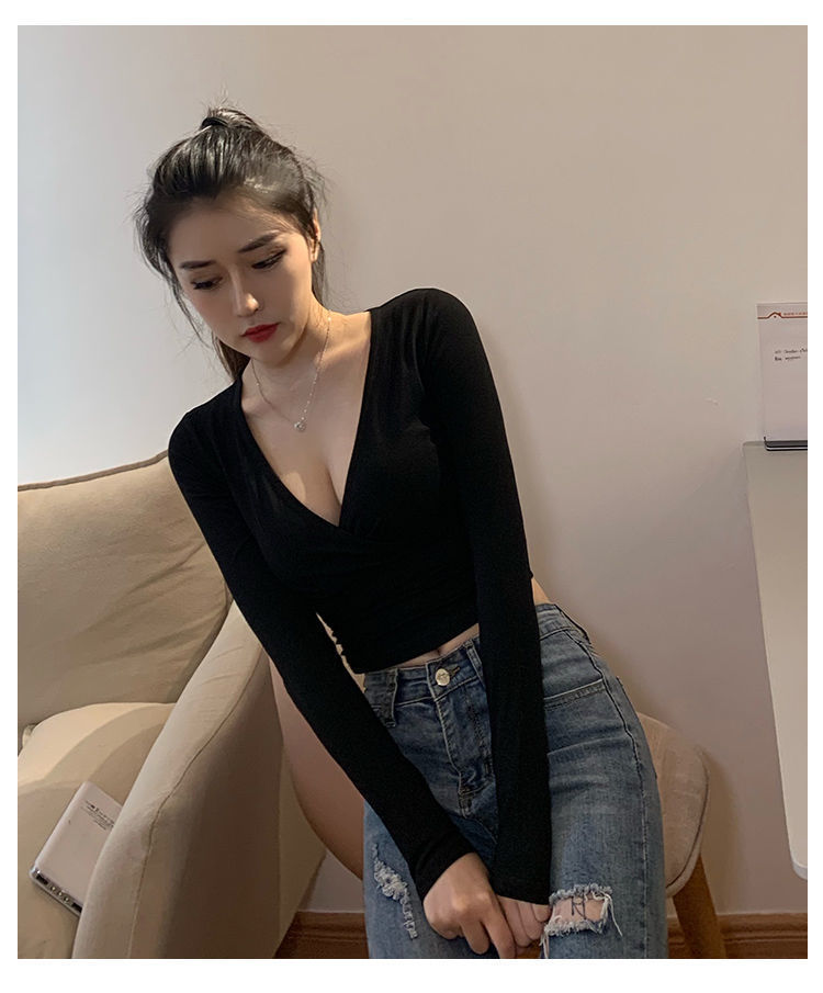 Long Sleeve Short Sexy Tight Navel Bottoming Shirt Women's Top