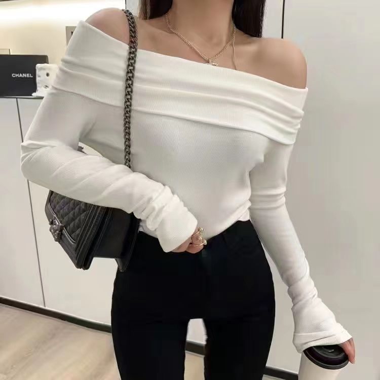 Off-shoulder Clavicle-knitted Sweater For Women
