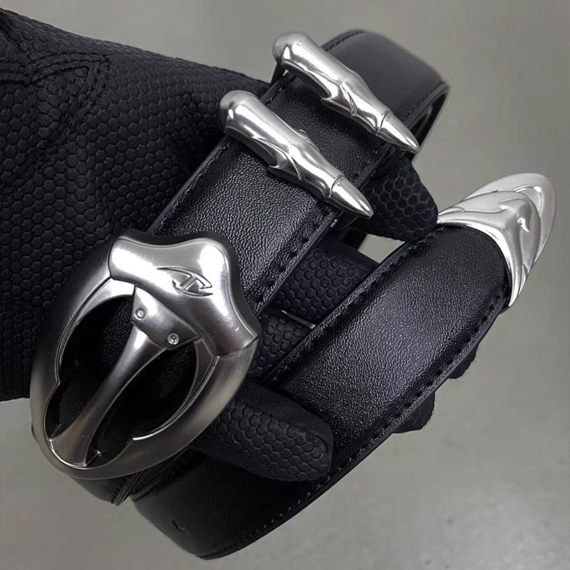 Bullet Retro Silver Buckle With Denim Belt