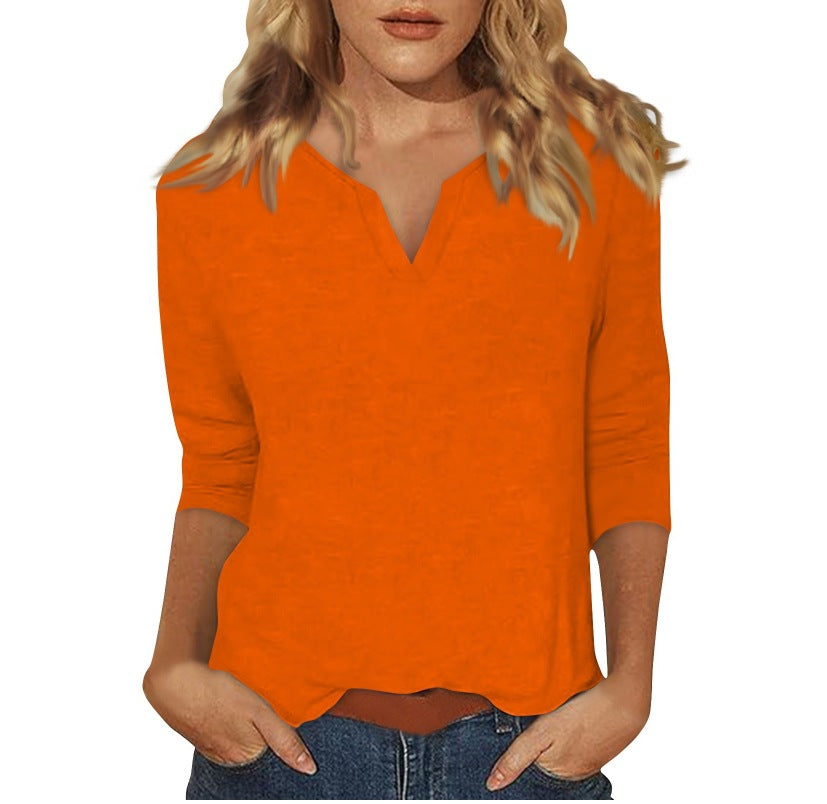 Three-quarter-sleeve Solid-color T-shirt Top