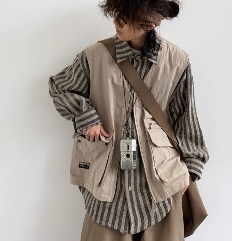 Japanese Retro Wide Leg Basic Workwear Pants For Men In Spring And Autumn