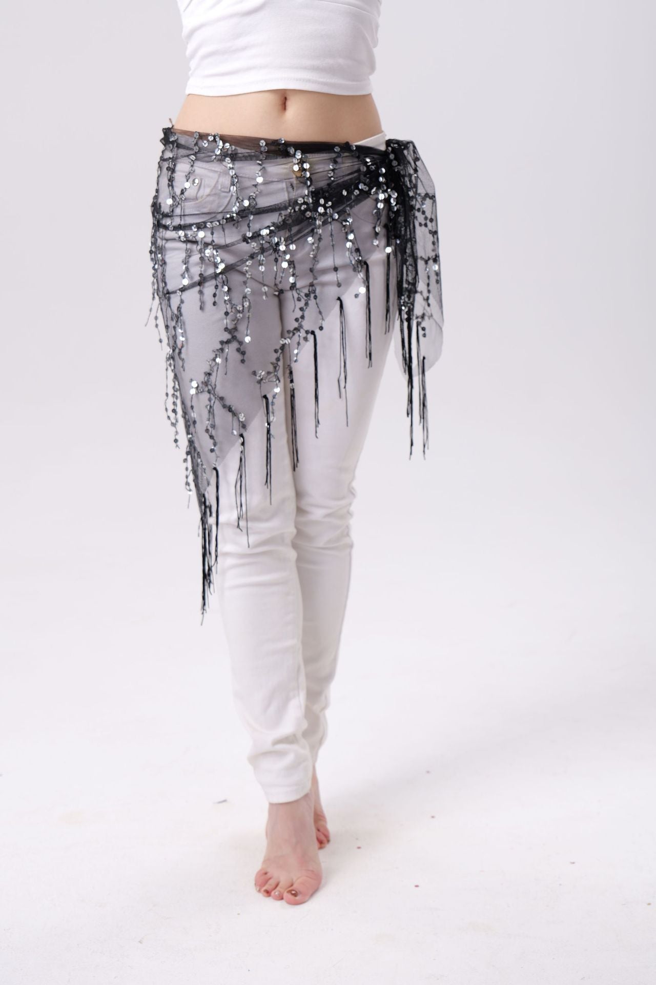 Belly Dance Sequins Tassel Triangle Waist Scarf