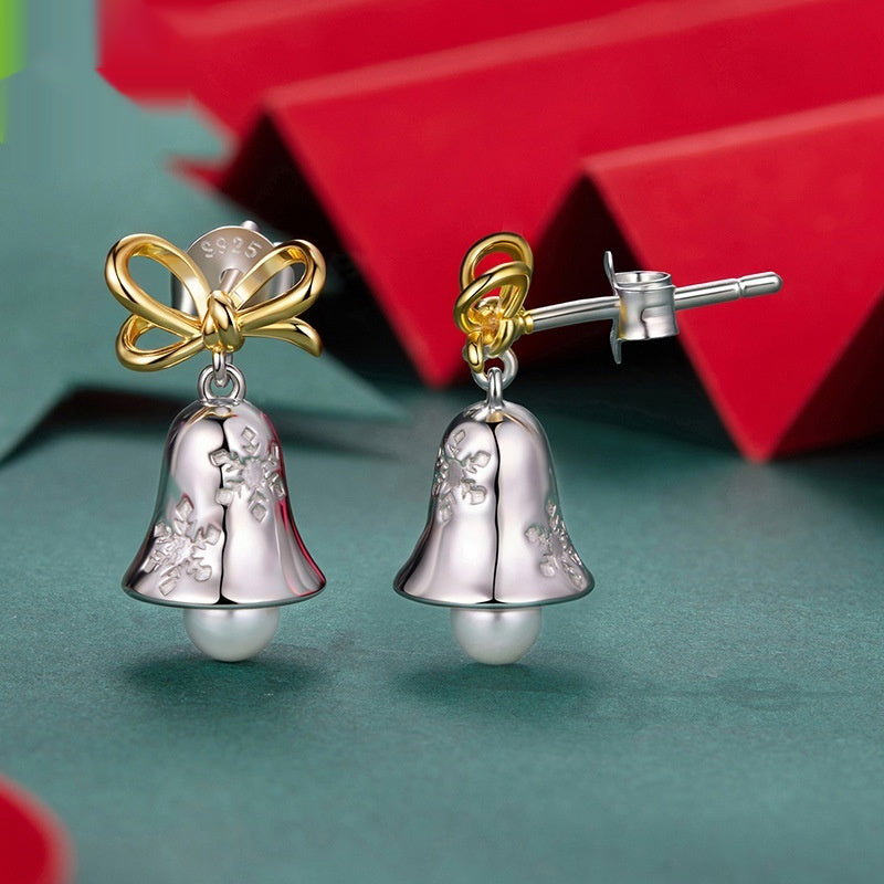 Christmas Snowflake Bow Bell Earrings
