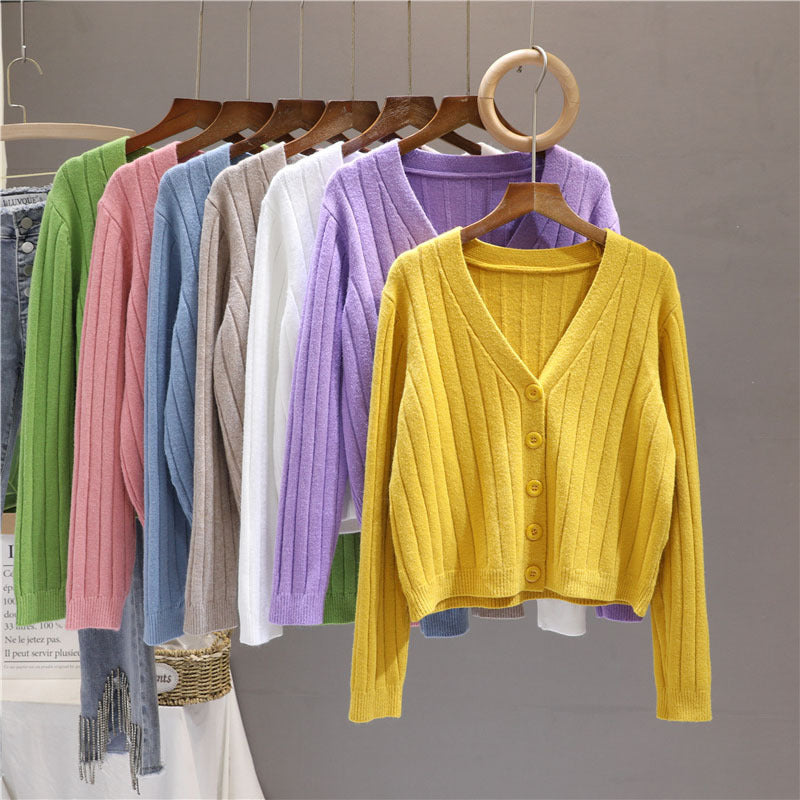 V-neck Sweater Sweater Thin Cardigan Jacket Top For Women