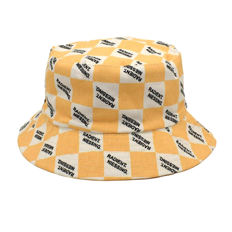 Letter Plaid Bucket Hat Women's Fashion Double-sided Wear Bucket Hat
