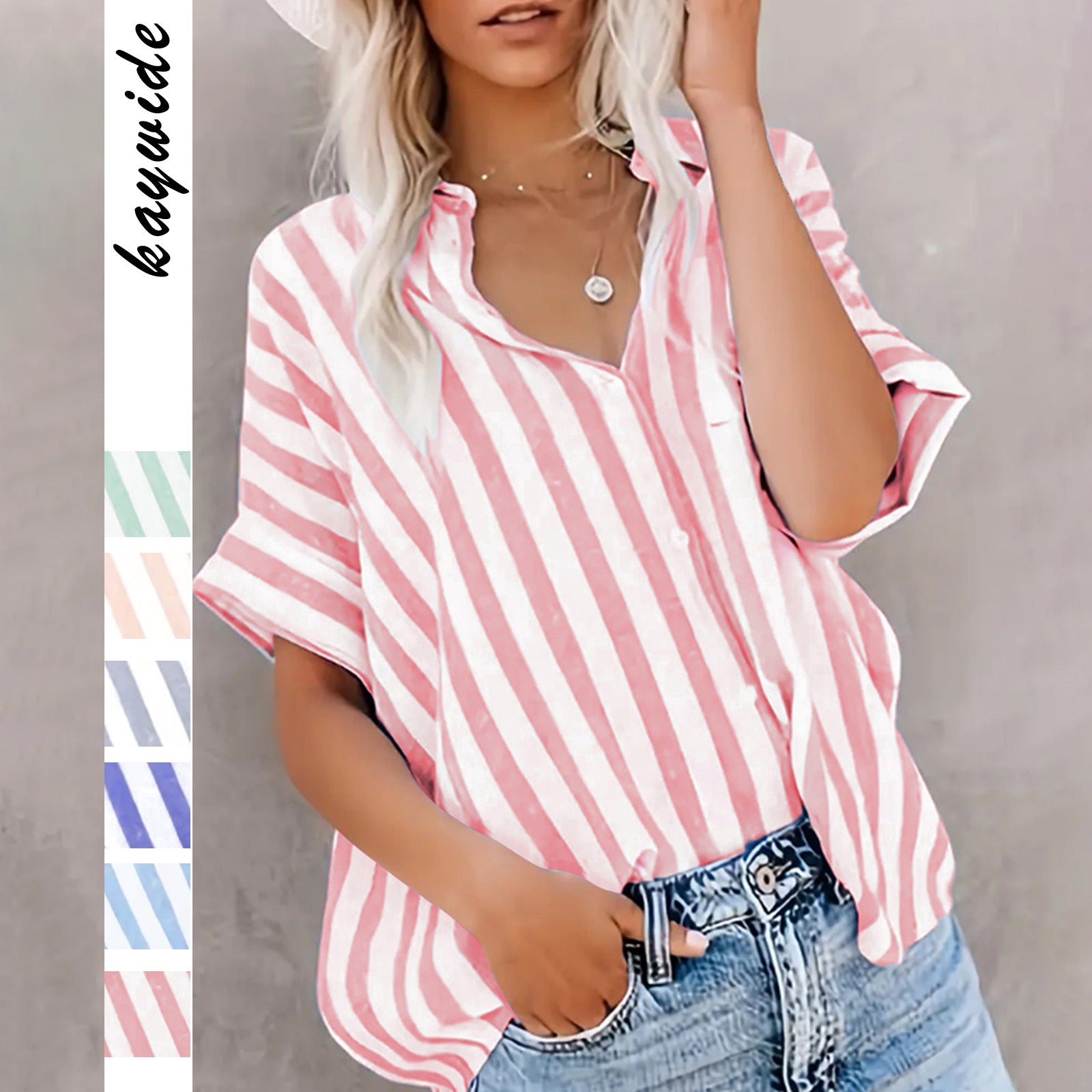Loose-fitting Two-tone Striped Cardigan Shirt For Women