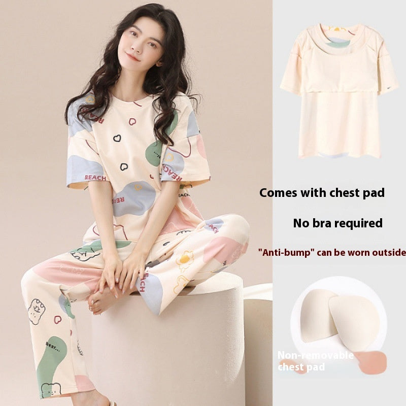 Sweet Student Casual Short-sleeved Trousers Home Wear Loose Plus Size Padded Pajamas