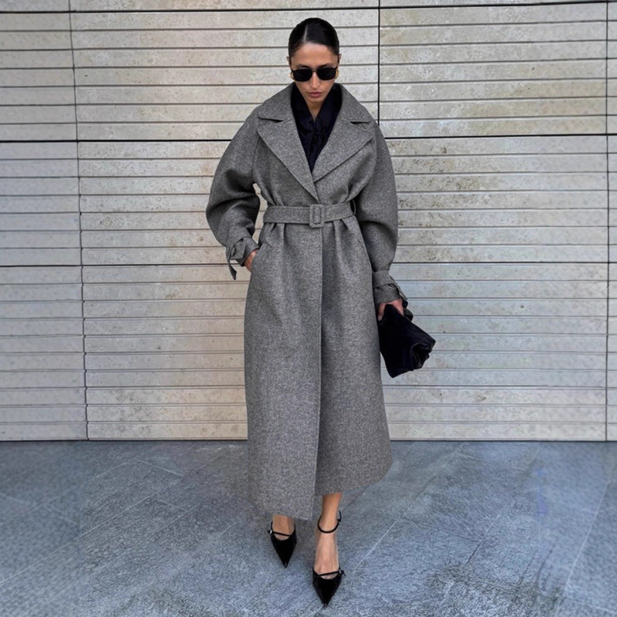 Fashionable Commuter-Style Lapel-Collar Split Loose Long Coat