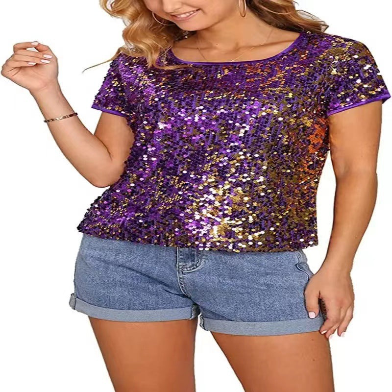 Crew-neck Fashionable Slim-fit Short-sleeve Casual Party Top