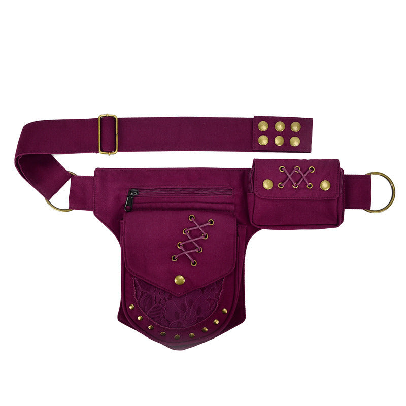 Men's And Women's Waist Retro Rivet Storage Multifunctional Crossbody Bag