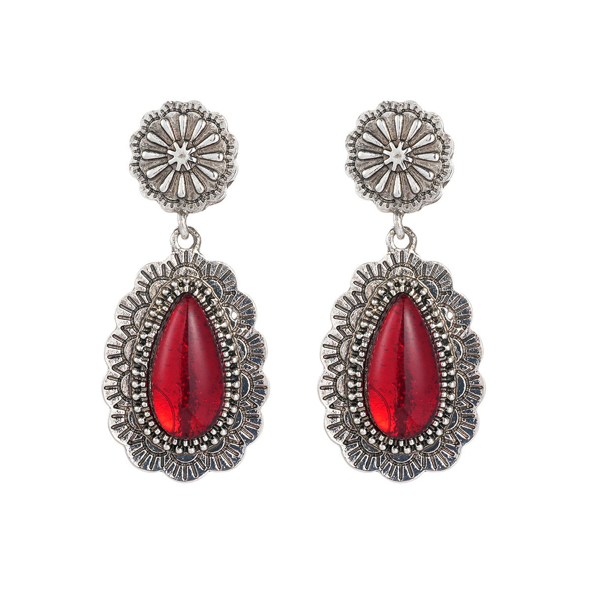 European And American Retro Bohemian Style Carved Ruby Earrings