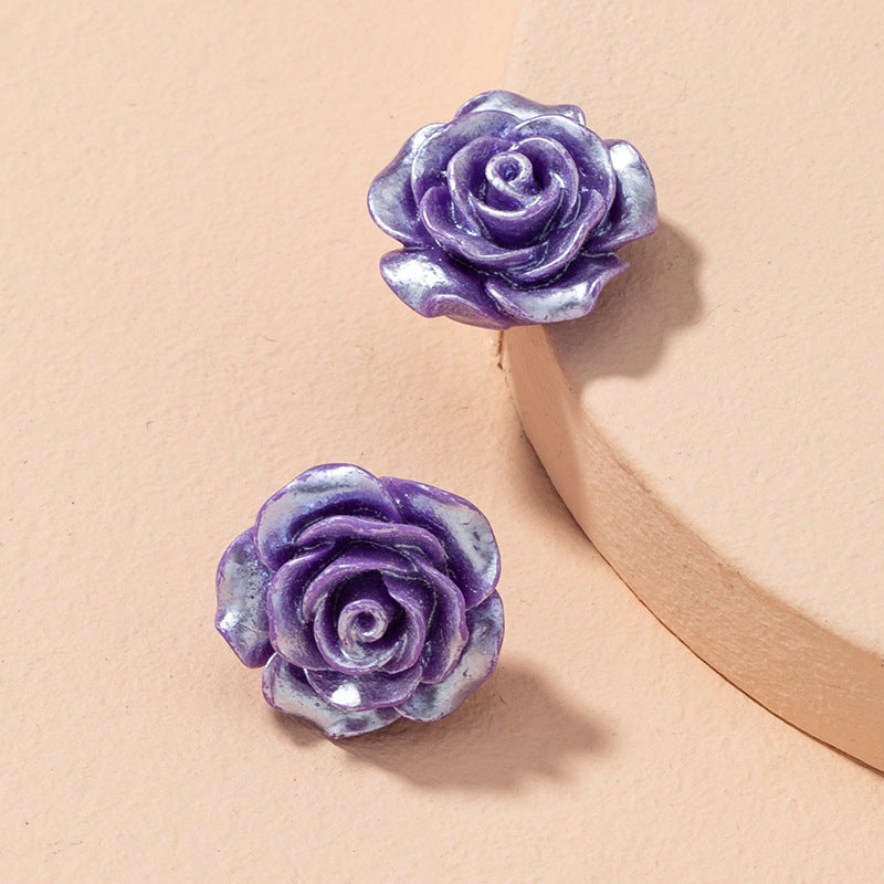 Transparent Resin Gold-foil Roses Stud Earrings