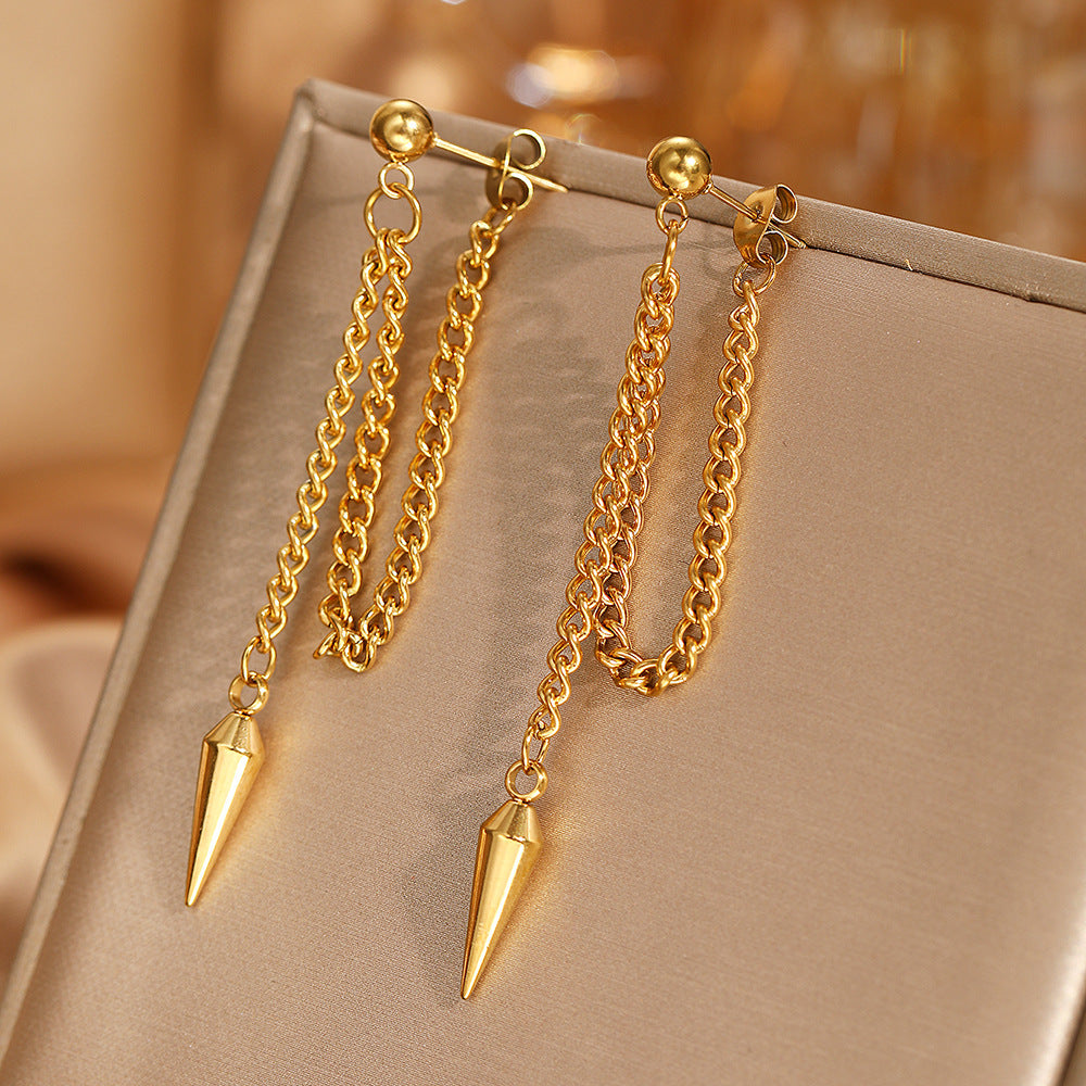 Personalized Long Ear Studs Simple Rivet Chain Cold Style