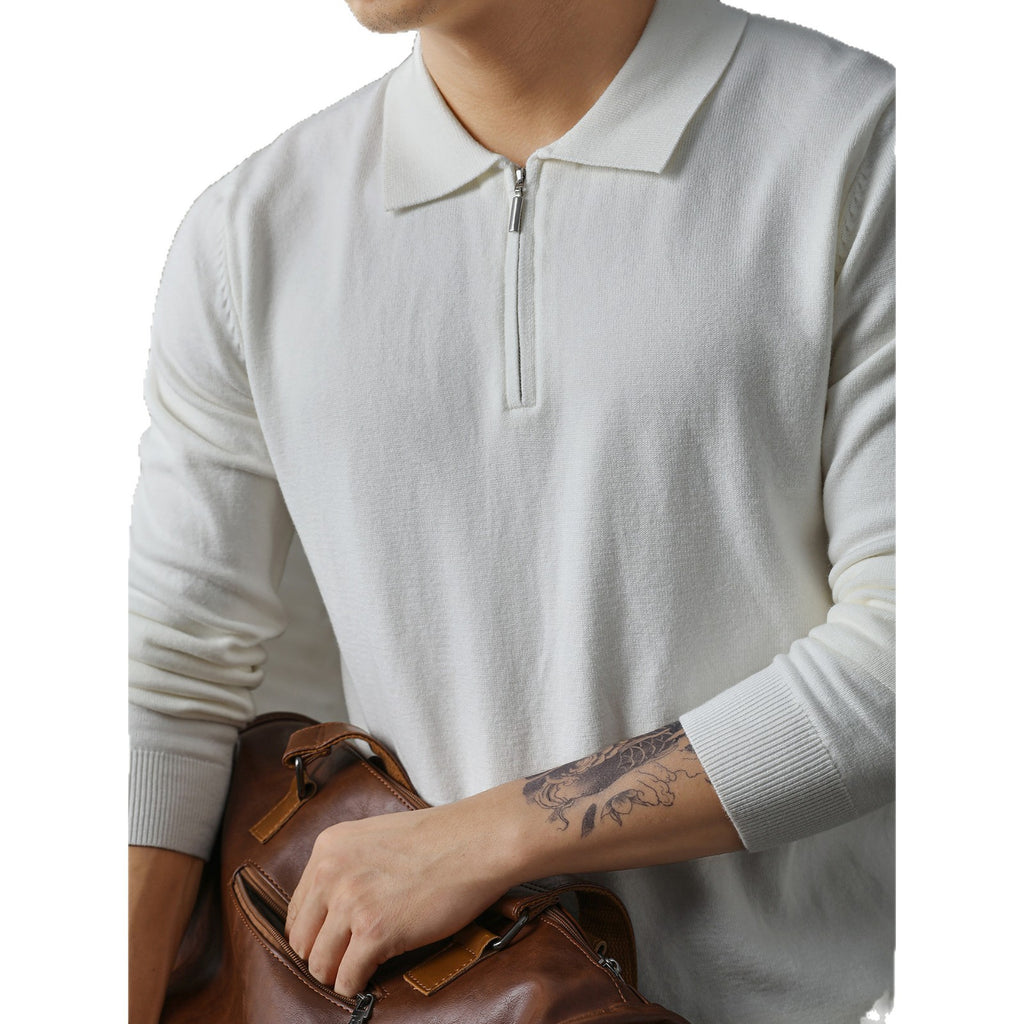 Half-height Zip Knitted Long-sleeved Polo Shirt Sweater For Men