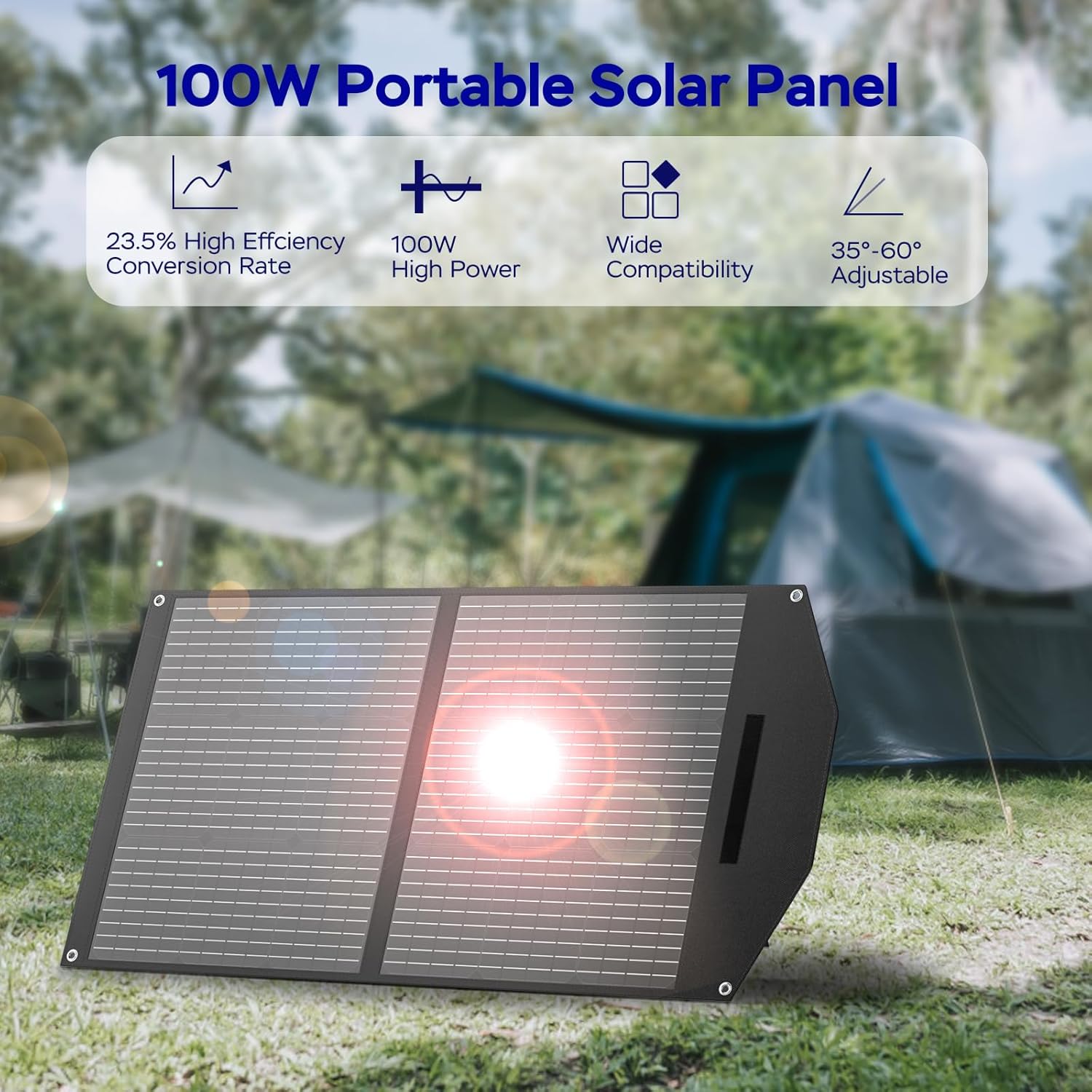 Portable Solar Panel  Watt Foldable Solar Panel Charger For Power Station, USB DC Devices 18V Output10 Connectors  High Efficiency IP68 Waterproof For Camping Outdoor RV Cloudy