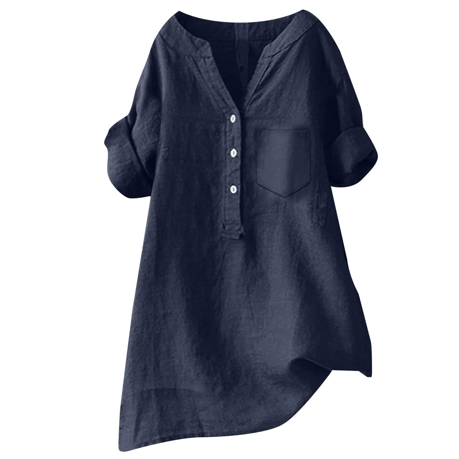 Loose Solid Color Cotton And Linen Top Shirt