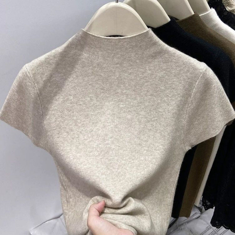 Dopamine Hot Girl Black Mock-neck Shoulder Short Sleeve Shirt Female Summer