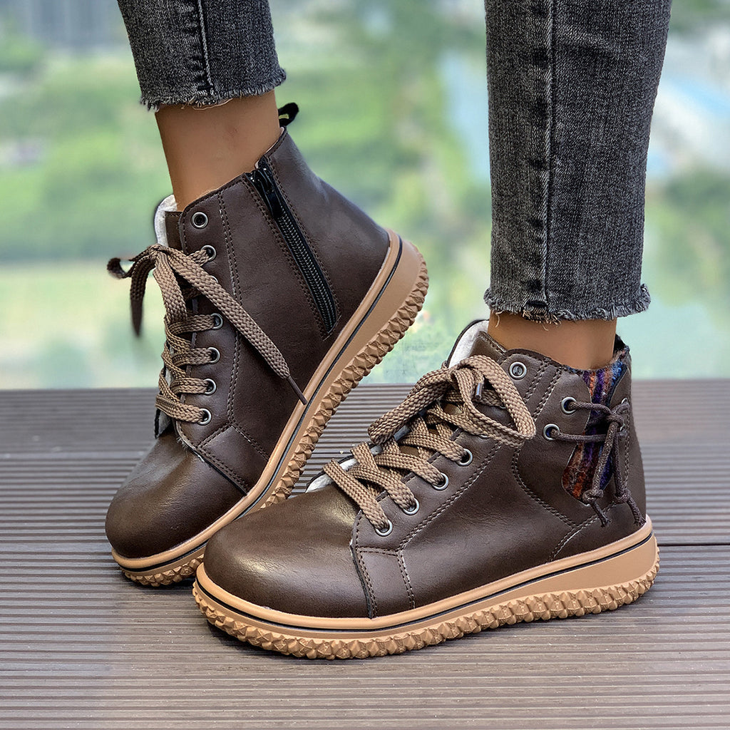 Women's Flat Heel Martin Boots Lace-up Zip Cotton-padded
