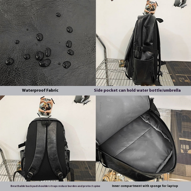 Waterproof PU Soft Leather Men's Business Backpack