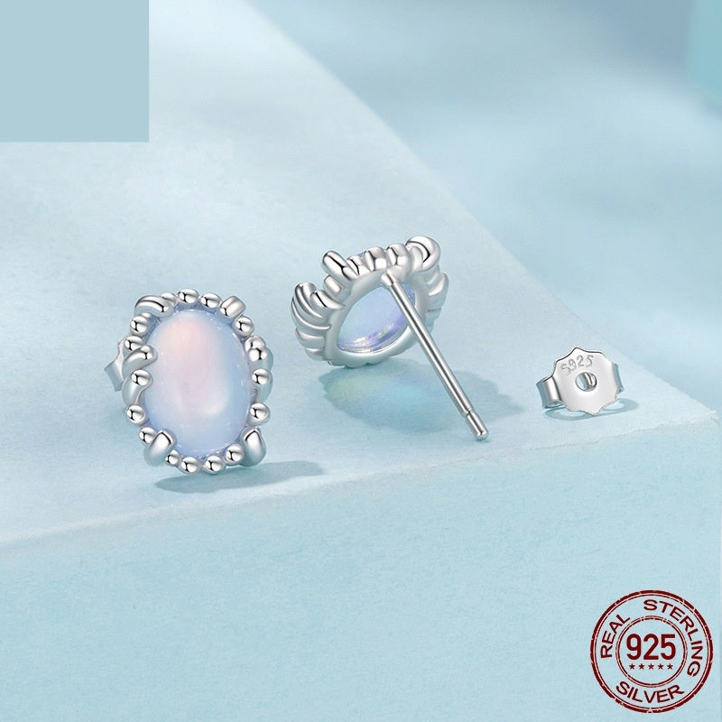 Women's Sterling Silver Magic Stone Stud Earrings French Romantic